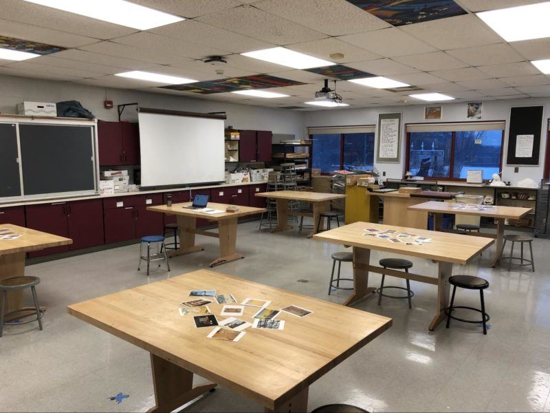 Photo of a school art studio devoid of human presence